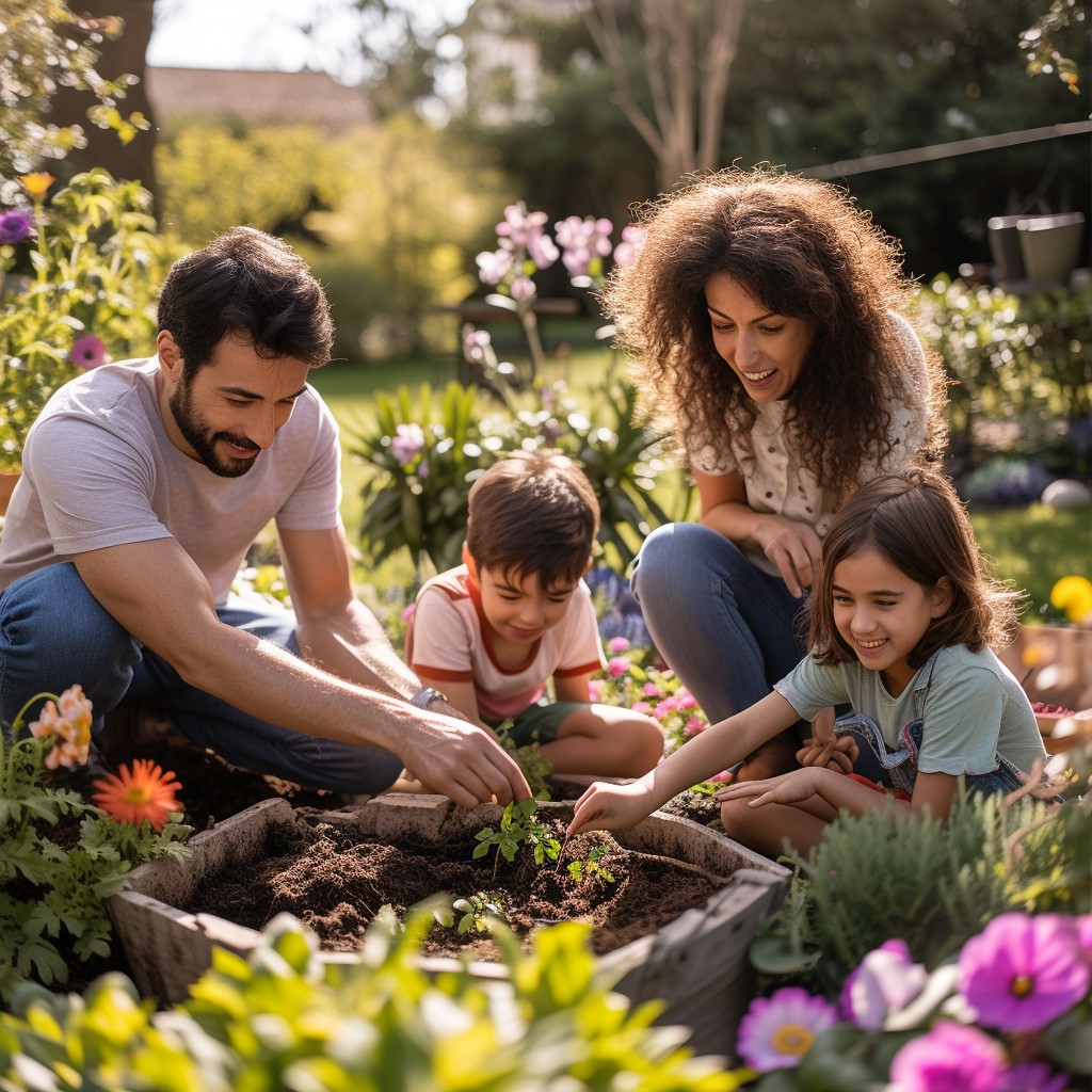 Family gardening together